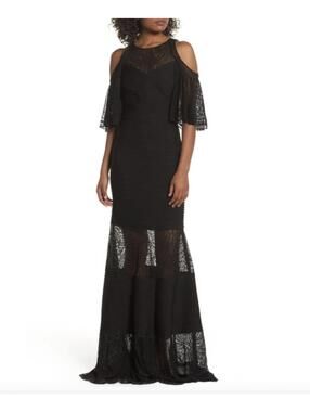 Tadashi Shoji Esme Embroidered Pintuck Cold Shoulder Gown